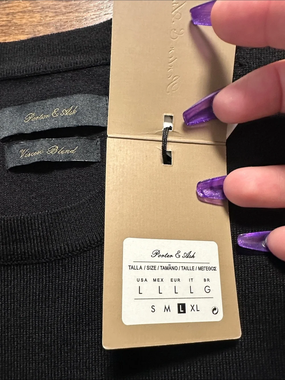 🖤 Porter & Ash Black Viscose Knit Short Sleeve Crewneck Sweater L